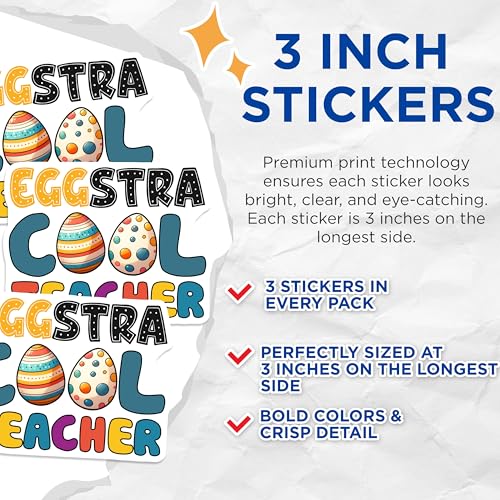 (3 Pack) Eggstra Cool Teacher Decals - Easter Egg Decor - Teacher Appreciation - 3 Inches On Longest Side - Easy Peel & Apply - Made in USA - 3MCS6915