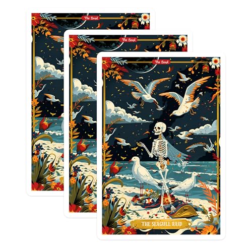 (3 Pack) Seagull Raid Decals - Skeleton Art - Beach Scene Decal - 3 Inches On Longest Side - Easy Peel & Apply - Made in USA - 3MCS0025