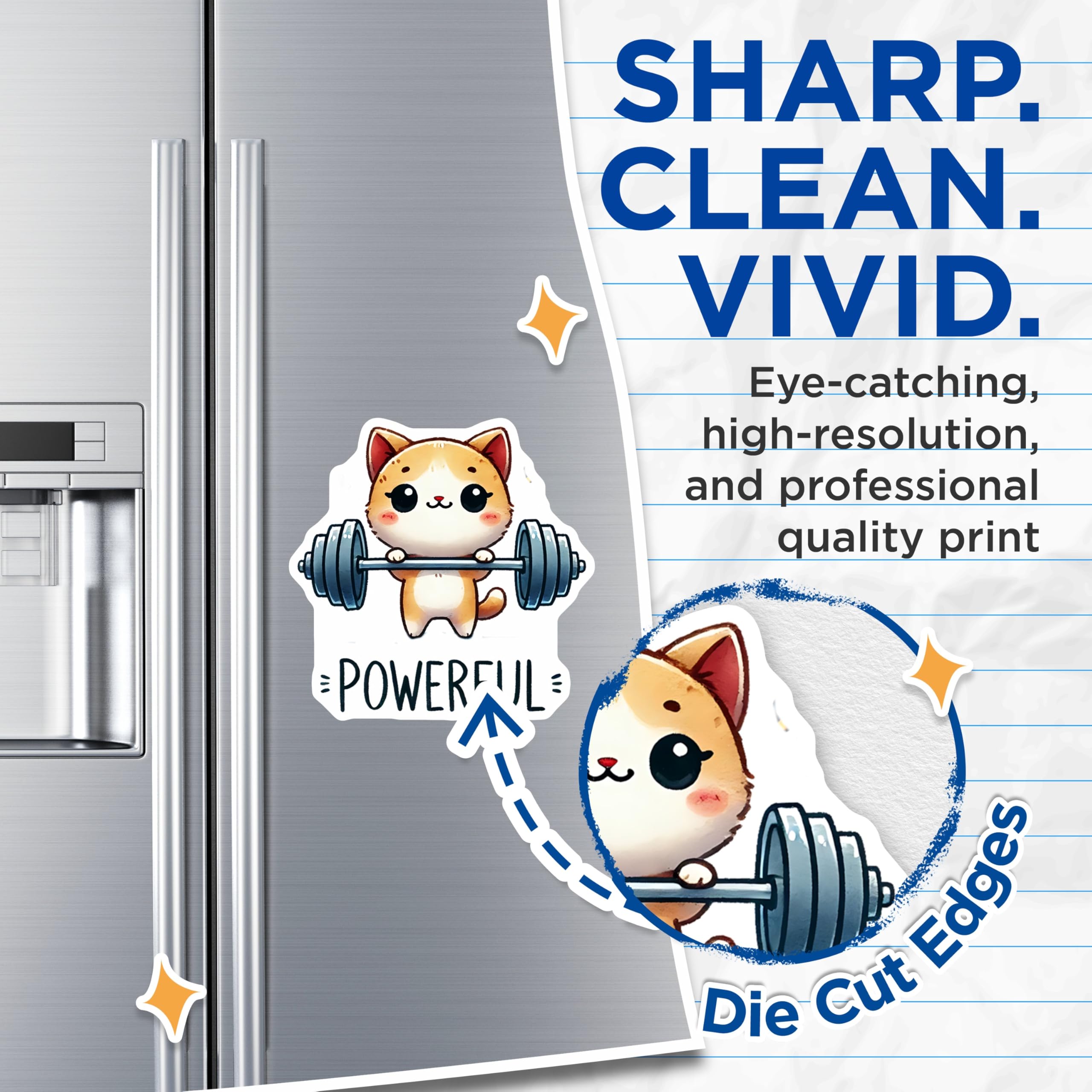 (2 Pack) Powerful Cat Magnets - Weightlifting Kitty - Strong Animal Cartoon - 5" On Longest Side - Premium Magnet - for Cars, Refrigerators, Toolboxes, Lockers - Made in USA - MAG15430