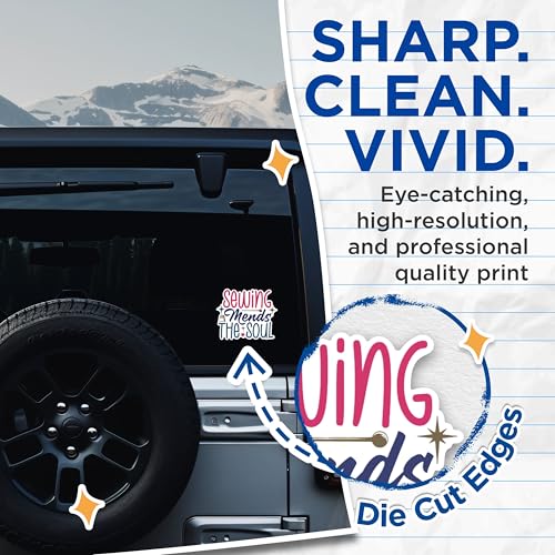 (2 Packs) Sewing Mends The Soul Stickers - Sewing Lover Decals - 5 Inches On Longest Side - Premium Vinyl Decal - Sticks to Any Smooth Flat Surface - Made in USA - BMCS2520