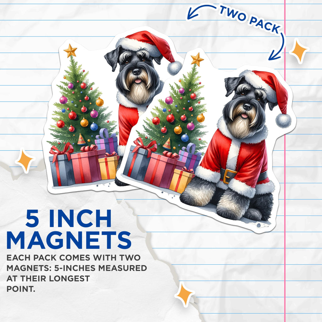 (2 Pack) Schnauzer Santa Christmas Magnets - Cute Dog Holiday Decor - Pet Lover Seasonal Accent - 5 Inches On Longest Side - Thick Durable Magnet - Made in USA - MAG27617