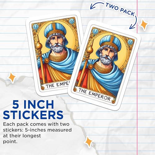 (2 Packs) The Emperor Tarot Card Stickers - Spiritual Mystical Metaphysical Decals - 5 Inches On Longest Side - Premium Vinyl Decal - Sticks to Any Smooth Flat Surface - Made in USA - BMCS2258