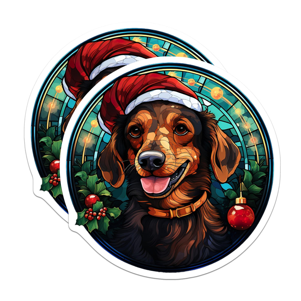(2 Pack) Christmas Dachshund Magnets - Stained Glass Dog Decor - Festive Pet Art - 5 Inches On Longest Side - Thick Durable Magnet - Made in USA - MAG23365