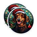 (2 Pack) Christmas Dachshund Magnets - Stained Glass Dog Decor - Festive Pet Art - 5 Inches On Longest Side - Thick Durable Magnet - Made in USA - MAG23365