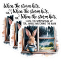 (3 Pack) Rainy Day Bunny Decals - Sip Tea - Laptop Decals - 3 Inches On Longest Side - Easy Peel & Apply - Made in USA - 3MCS4826