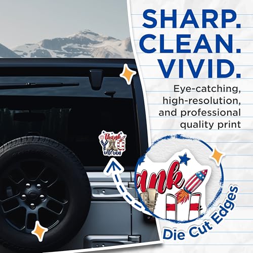 (2 Pack) Thank You Veteran Stickers - Patriotic Military - Appreciation Decals - 5" On Longest Side - Sticks to Smooth Flat Surfaces - Made in USA - BMCS8357