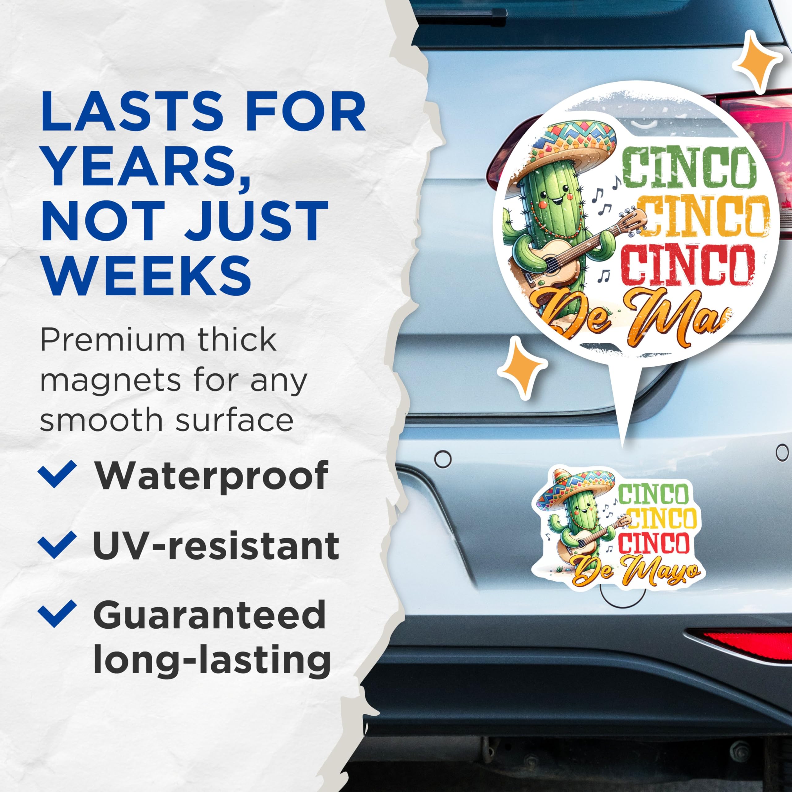 (2 Pack) Cinco De Mayo Magnets - Cactus Playing Guitar - Mexican Celebration - Fun Cinco De Mayo Decor - 5" On Longest Side - for Cars, Fridges, Toolboxes - Made in USA - MAG8229