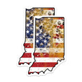 (2 Pack) Indiana Flag Stickers - Distressed American Flag - State Pride Decals - 5" On Longest Side - Sticks to Smooth Flat Surfaces - Made in USA - BMCS17312
