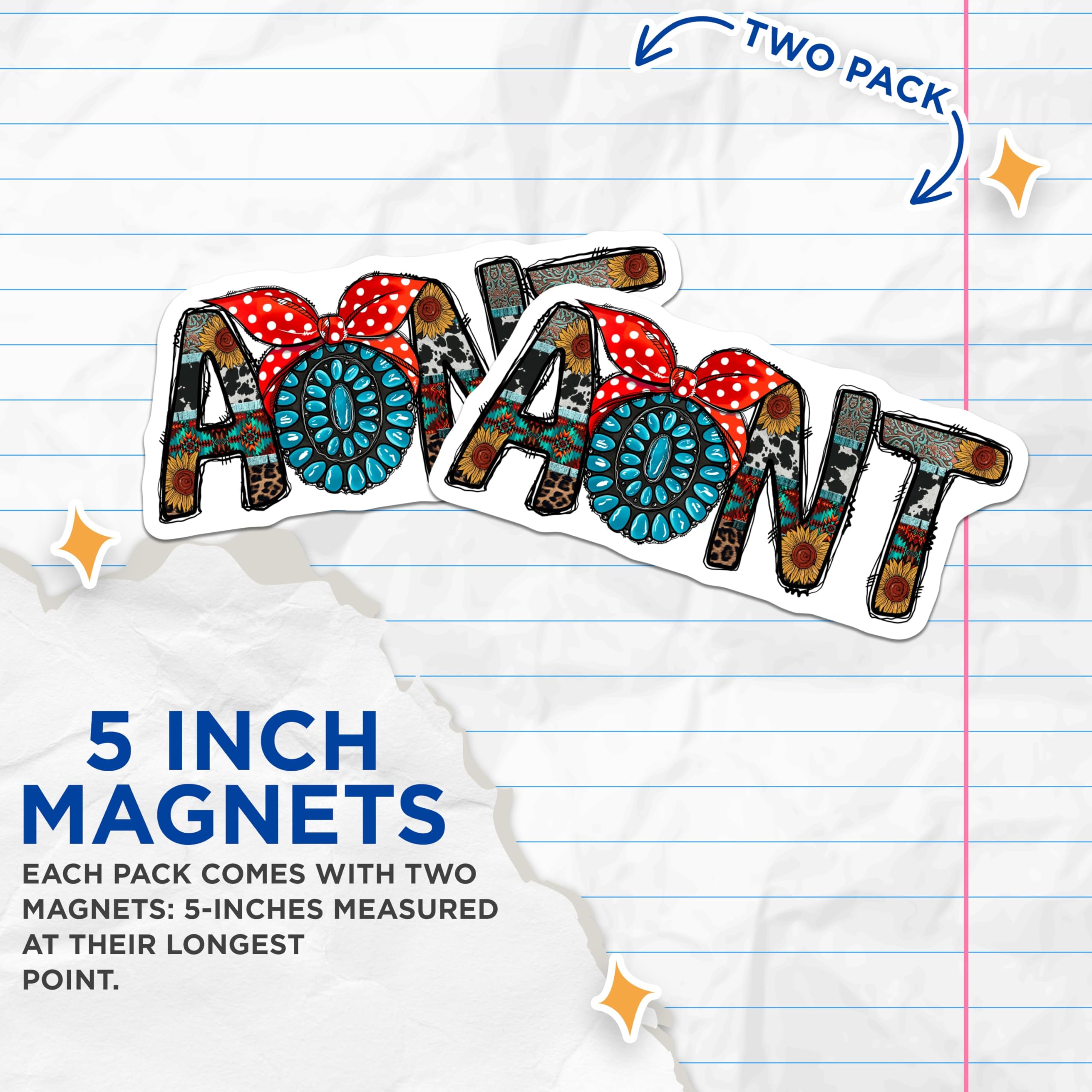 (2 Pack) Western Aunt Magnets - Cowhide Turquoise Sunflower Pattern - Bohemian Country Rustic Farmhouse Decor - 5 Inches On Longest Side - Thick Durable Magnet - Made in USA - MAG28468