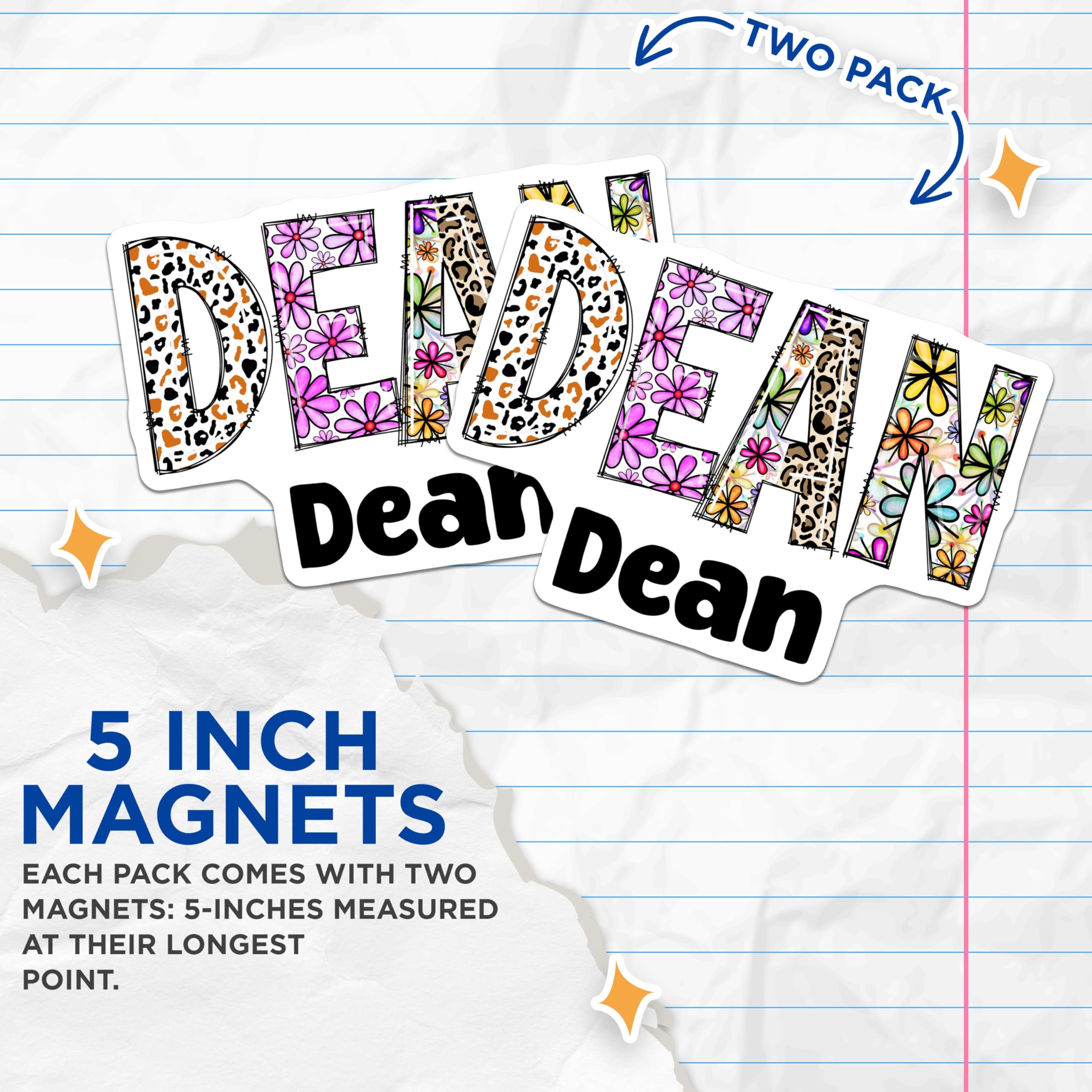(2 Pack) Dean Name Magnets - Floral Initial Letters - Personalized Novelty Decoration - 5" On Longest Side - Premium Magnet - for Cars, Refrigerators, Toolboxes, Lockers - Made in USA - MAG16343
