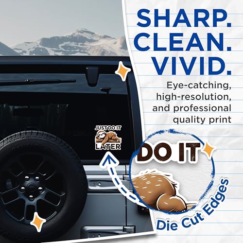 (2 Pack) Just Do It Later Stickers - Sloth Stickers - Lazy Humor - Funny Quote - 5" On Longest Side - Sticks to Any Smooth Flat Surface - Made in USA - BMCS2742