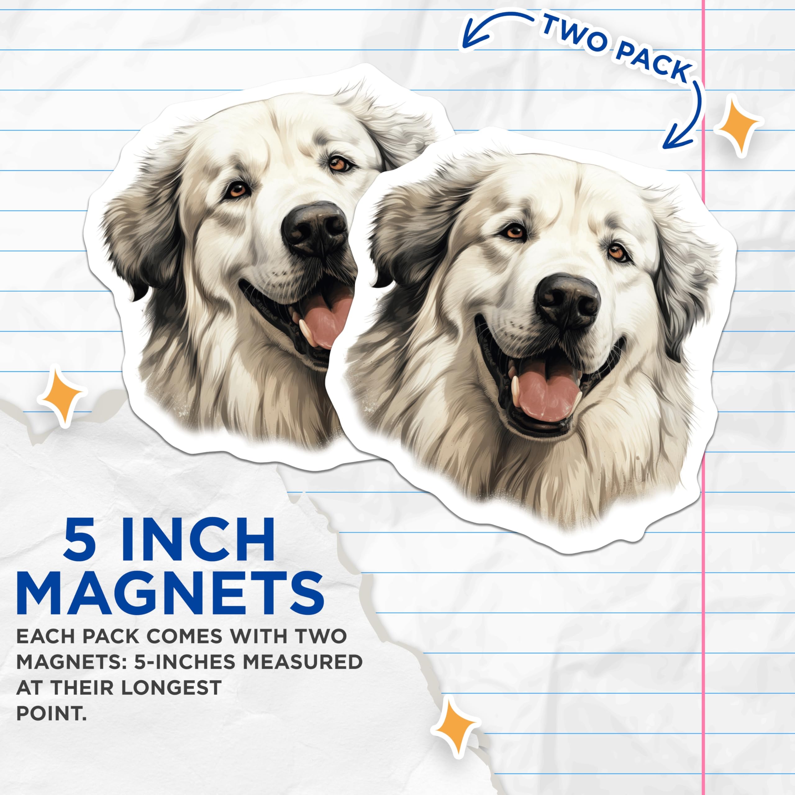 (2 Pack) Great Pyrenees Dog Magnets - Pyrenees Lover Fridge Decor - White Fluffy Dog Kitchen Art - Pet Parent Accessory - 5 Inches On Longest Side - Thick Durable Magnet - Made in USA - MAG30406