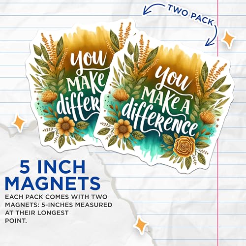 (2 Pack) Inspirational Quote Magnets - You Make A Difference - Motivational ations - Uplifting Home - 5" On Longest Side - for Cars, Fridges, Toolboxes - Made in USA - MAG4431