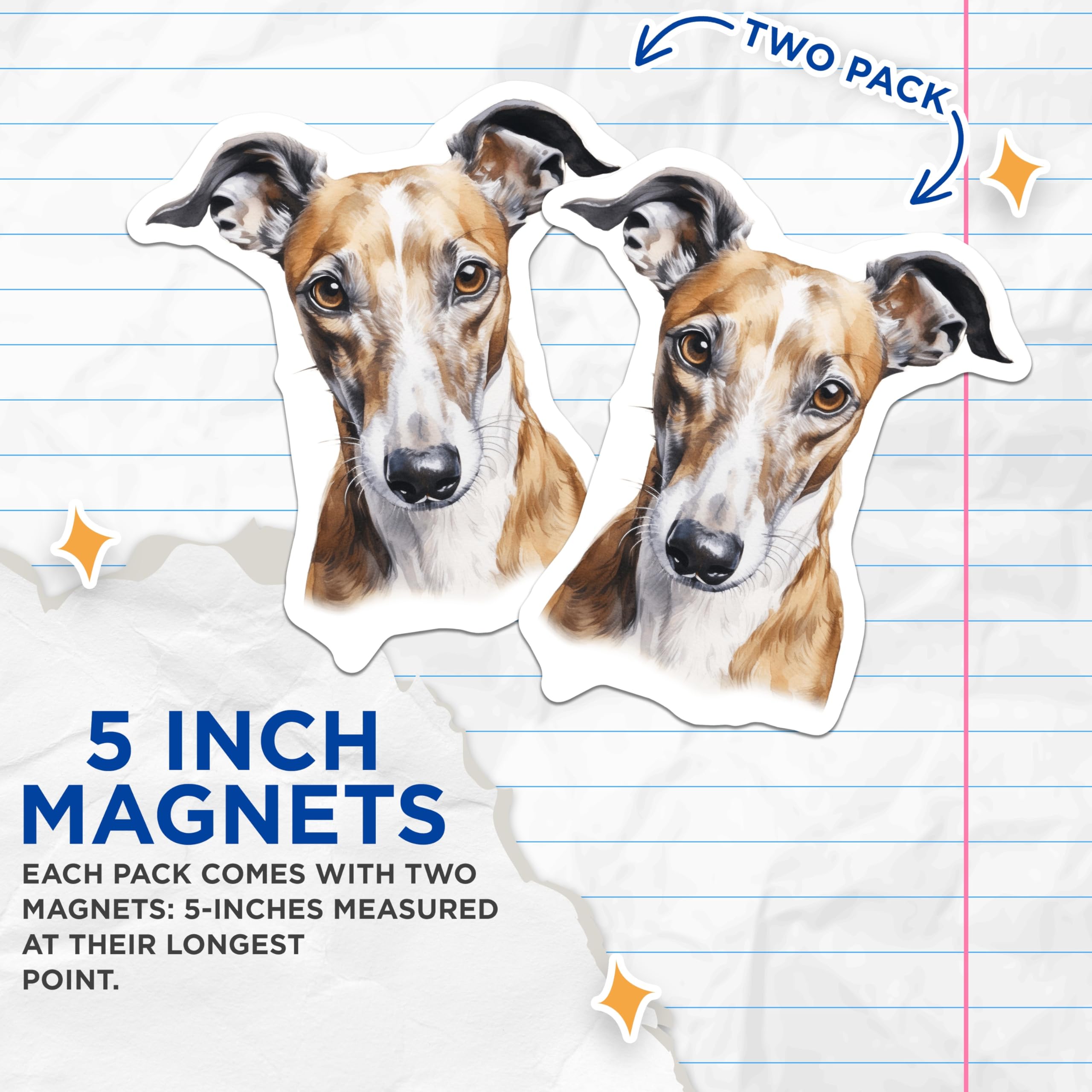 (2 Pack) Greyhound Dog Magnets - Watercolor Pet Art - Sighthound Owner Decor - Animal Lover Magnet Set - 5 Inches On Longest Side - Thick Durable Magnet - Made in USA - MAG29403