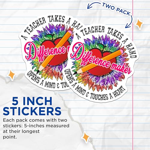 (2 Pack) Teacher Difference Maker Stickers - Inspirational Teacher Quotes - Appreciation Stickers for Educators - 5" On Longest Side - Sticks to Smooth Flat Surfaces - Made in USA - BMCS5719