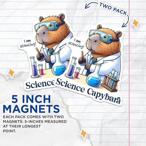 (2 Pack) Science Capybara Magnets - Academic Decor - Classroom Science Decor - 5" On Longest Side - for Cars, Fridges, Toolboxes - Made in USA - MAG8315