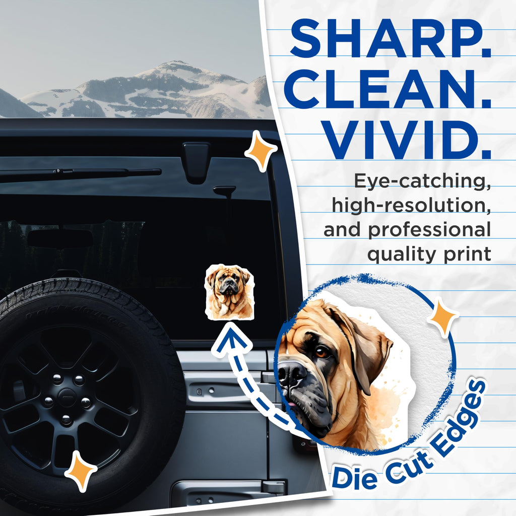(2 Pack) Bullmastiff Stickers - Dog Breed Stickers - Cute Animal Stickers - 5" On Longest Side - Sticks to Smooth Flat Surfaces - Made in USA - BMCS14543