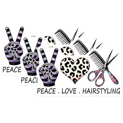 (3 Pack) Hairstylist Decals - Peace Love Hairdressing - Salon Decor - 3 Inches On Longest Side - Easy Peel & Apply - Made in USA - 3MCS6335
