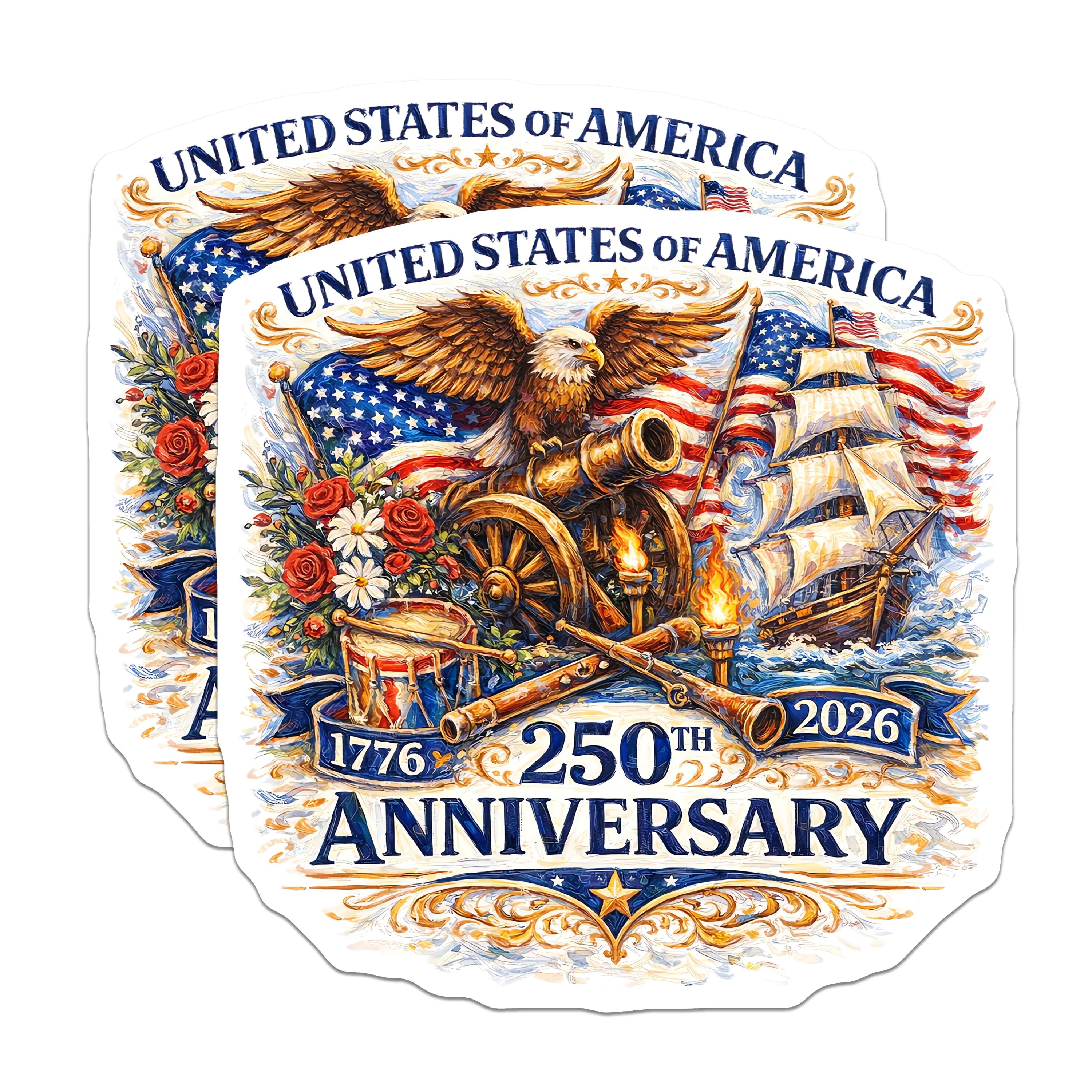 (2 Pack) 250th Anniversary Magnets - USA Patriotic Decor - American History Souvenir - 5 Inches On Longest Side - Thick Durable Magnet - Made in USA - MAG39836