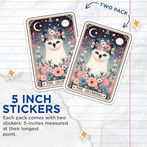 (2 Pack) Cute Cat Stickers - Floral Design Stickers - Animal Art Stickers - Sticker for Laptop - 5" On Longest Side - Sticks to Smooth Flat Surfaces - Made in USA - BMCS5242