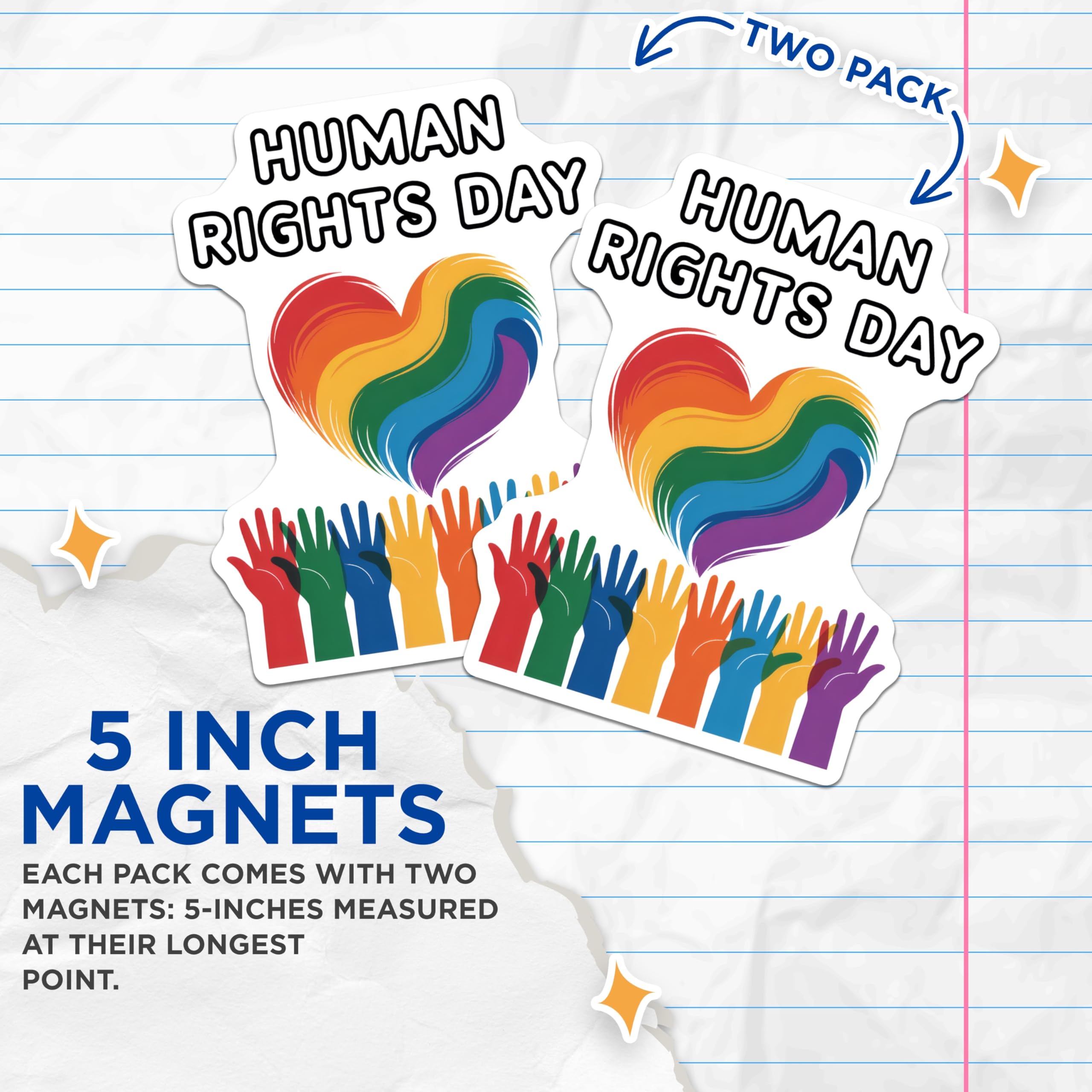 (2 Pack) Human Rights Day Magnets - Rainbow Heart - Equality Pride Magnets - 5" On Longest Side - Premium Magnet - for Cars, Refrigerators, Toolboxes, Lockers - Made in USA - MAG15298