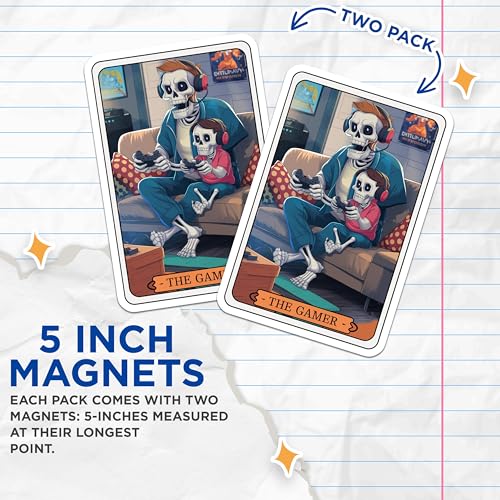 (2 Pack) The Gamer Magnets - Skeleton Gamer Art - Console Gaming Family - 5" On Longest Side - for Cars, Fridges, Toolboxes - Made in USA - MAG4459