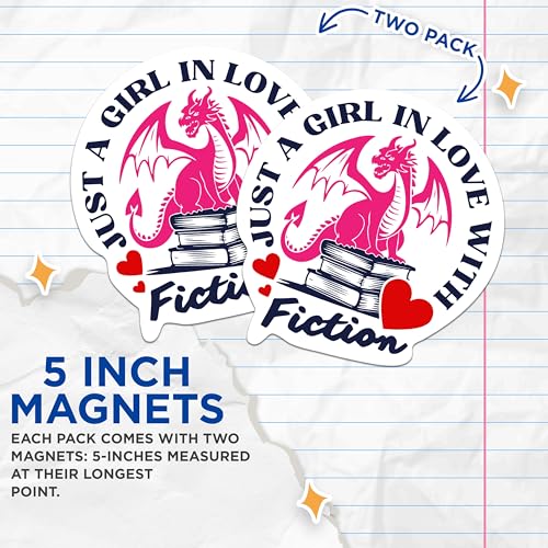 (2 Packs) Just A Girl in Love with Fiction Magnets - Book Reader Love to Read Magnets - 5 Inches On Longest Side - Premium Magnet - for Fridges, Toolboxes, Cars - Made in USA - MAG2300