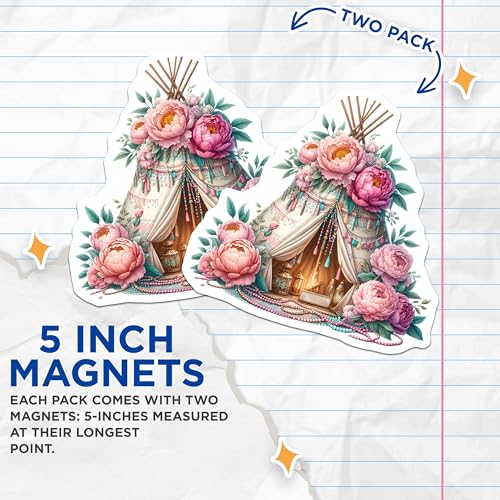 (2 Pack) Boho Chic Teepee Magnets Magnets - Floral Bohemian - 5" On Longest Side - Made in USA - Sticks to Refrigerators & Metal Surfaces - MAG8853