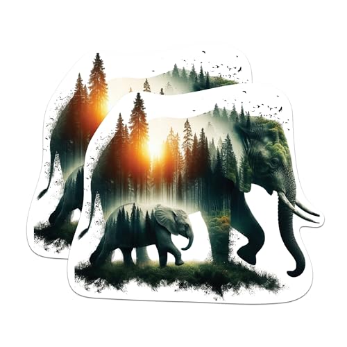 (2 Packs) Elephants with Nature Stickers - Outdoorsman Nature Lover Decals - 5 Inches On Longest Side - Premium Vinyl Decal - Sticks to Any Smooth Flat Surface - Made in USA - BMCS2276