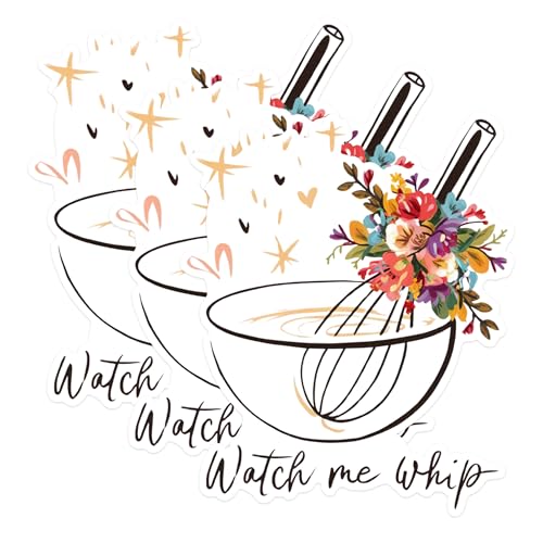 (3 Pack) Watch Me Whip Decals - Floral Baking - Kitchen Decal - 3 Inches On Longest Side - Easy Peel & Apply - Made in USA - 3MCS1837