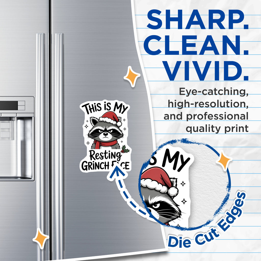 (2 Pack) Resting Grinch Face Magnets - Funny Christmas Raccoon Decor - Sarcastic Holiday Refrigerator Accent - 5 Inches On Longest Side - Thick Durable Magnet - Made in USA - MAG36558
