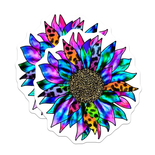 (2 Pack) Colorful Sunflower Stickers - Bright Flower Decal - Garden Lover Sticker - 5" On Longest Side - Sticks to Smooth Flat Surfaces - Made in USA - BMCS5720