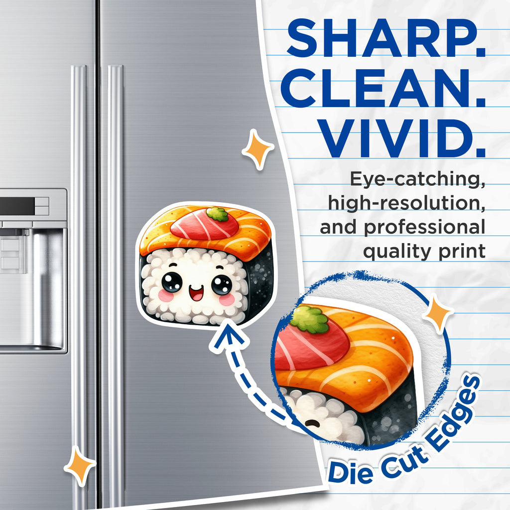 (2 Pack) Kawaii Sushi Roll Magnets - Cute Anime Food Refrigerator Decor - Japanese Kitchen Fun - 5 Inches On Longest Side - Thick Durable Magnet - Made in USA - MAG39664