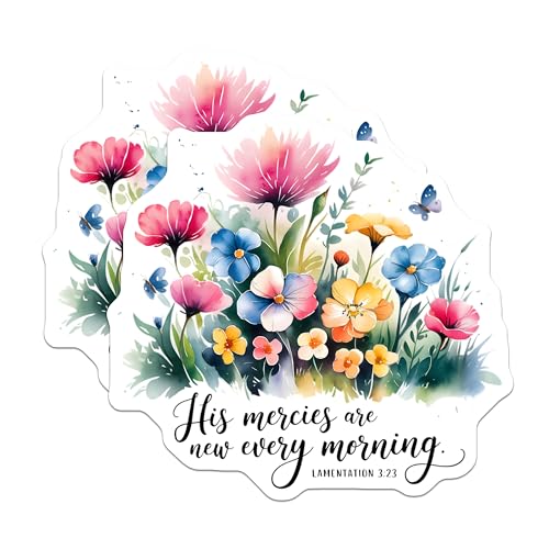 (2 Pack) Bible Verse Floral Stickers - Religious Inspirational Stickers - Christian Faith Stickers - 5" On Longest Side - Sticks to Smooth Flat Surfaces - Made in USA - BMCS4115