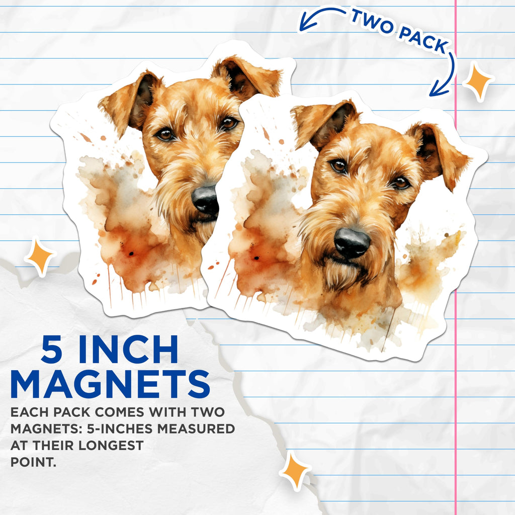 (2 Pack) Irish Terrier Dog Magnets - Watercolor Pet Art - Dog Lover Decor - 5 Inches On Longest Side - Thick Durable Magnet - Made in USA - MAG29981