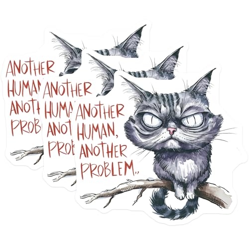(3 Pack) Grumpy Cat Decals - Funny Cat Stickers - Another Human Problem Sticker - 3 Inches On Longest Side - Easy Peel & Apply - Made in USA - 3MCS7327