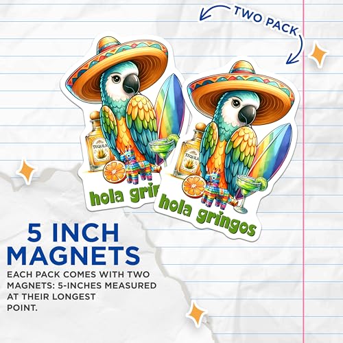 (2 Pack) Hola Gringos Magnets - 5" On Longest Side - for Cars, Fridges, Toolboxes - Made in USA - MAG8217