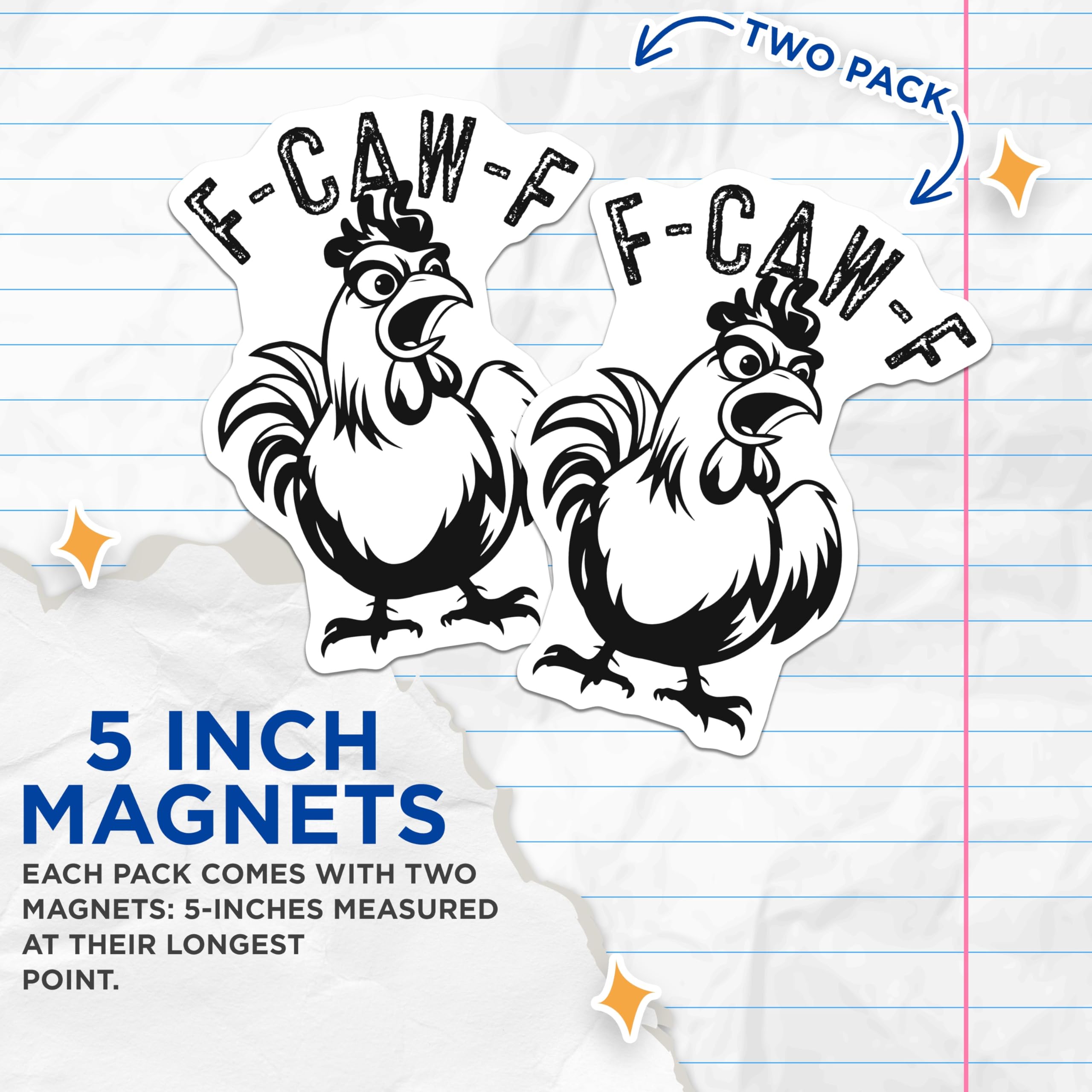 (2 Pack) F-CAW-F Magnets - Funny Chicken Coop - Kitchen Decor Refrigerator - 5" On Longest Side - Premium Magnet - for Cars, Refrigerators, Toolboxes, Lockers - Made in USA - MAG16257
