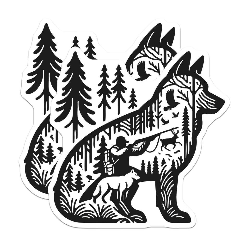 (2 Pack) Wolf Hunter Magnets - Forest Hunting Scene - Wildlife Nature Decor - 5 Inches On Longest Side - Thick Durable Magnet - Made in USA - MAG21481