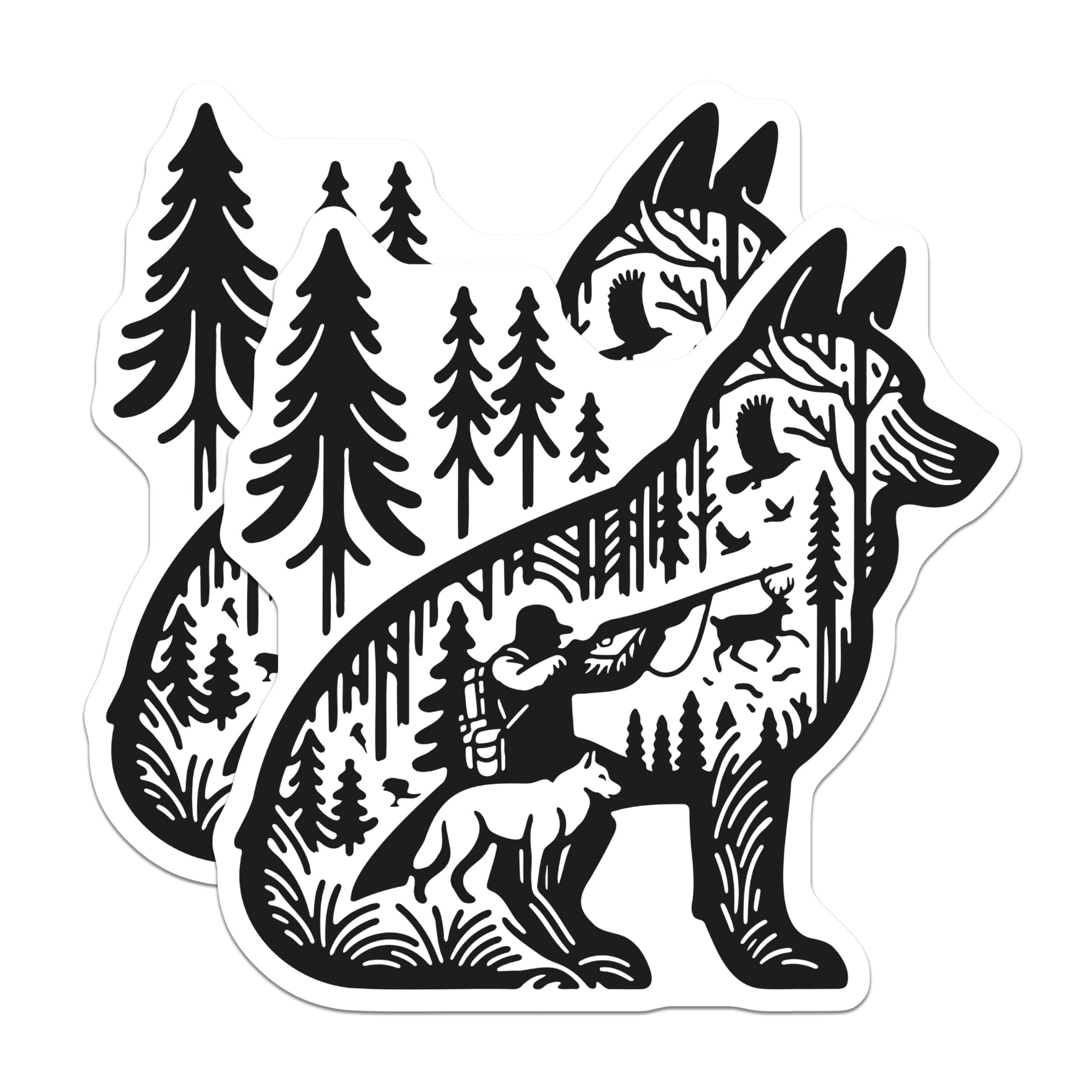 (2 Pack) Wolf Hunter Magnets - Forest Hunting Scene - Wildlife Nature Decor - 5 Inches On Longest Side - Thick Durable Magnet - Made in USA - MAG21481
