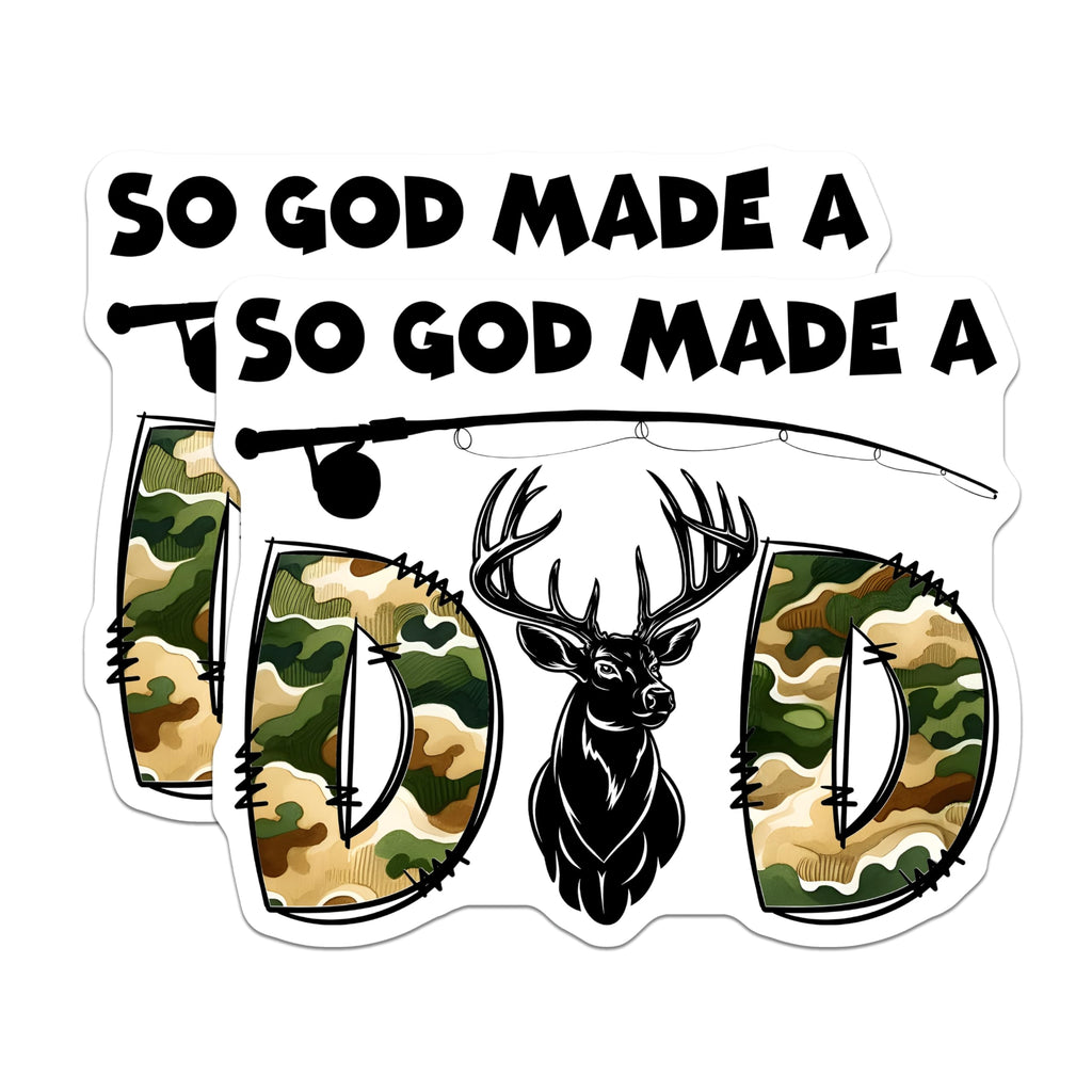 (2 Pack) Dad Fishing Magnets - Deer Hunter Decor - Father's Day Fridge Magnets for Men - 5" On Longest Side - Premium Magnet - for Cars, Refrigerators, Toolboxes, Lockers - Made in USA - MAG15007