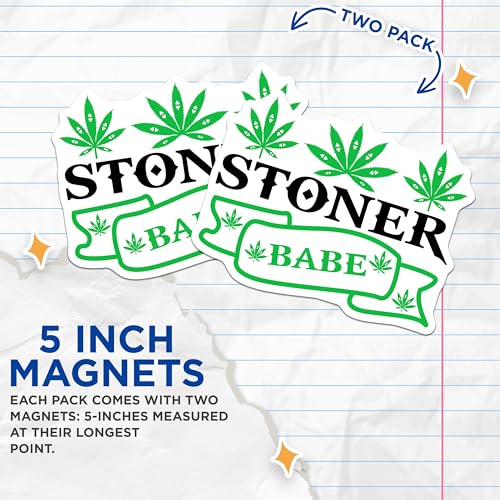 (2 Pack) Stoner Babe Magnets Magnets - Cannabis Leaf Decorations - Weed Themed Decor - 5" On Longest Side - Made in USA - Sticks to Refrigerators & Metal Surfaces - MAG9226