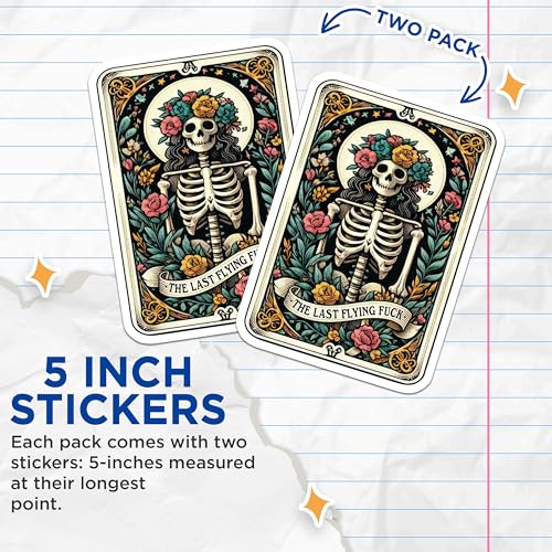 (2 Pack) Last Flying F Stickers - Skeleton Art Stickers - Floral Skeleton Decal - 5" On Longest Side - Sticks to Smooth Flat Surfaces - Made in USA - BMCS5445