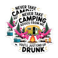 (2 Pack) Funny Camping Stickers - Flamingo Campfire Humor - Outdoor Adventure Stickers for Coolers and RVs - 5" On Longest Side - Sticks to Smooth Flat Surfaces - Made in USA - BMCS6859