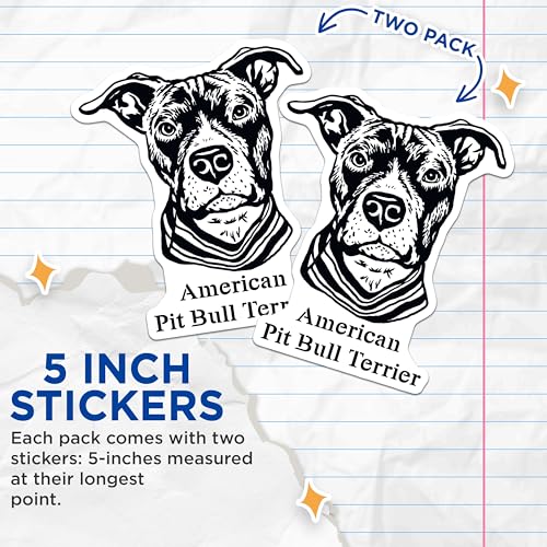 (2 Pack) American Pit Bull Terrier Stickers - Dog Breed Stickers - Pet Lover Stickers - 5" On Longest Side - Sticks to Smooth Flat Surfaces - Made in USA - BMCS4015