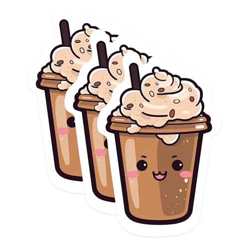 (3 Pack) Cute Coffee Decals - Cartoon Drink - Beverage Art - 3 Inches On Longest Side - Easy Peel & Apply - Made in USA - 3MCS1047
