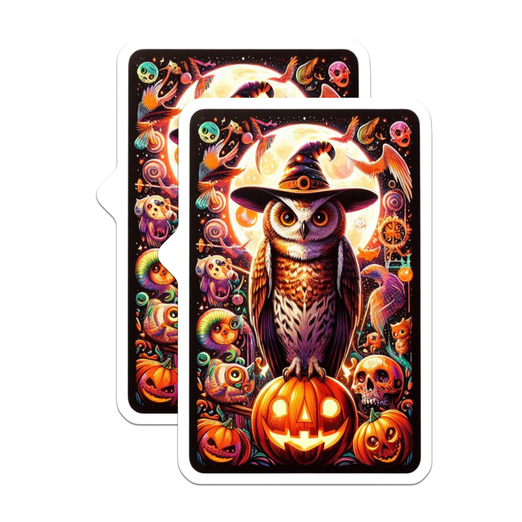 (2 Pack) Halloween Owl Magnets - Witch Hat Owl on Jack O Lantern - Spooky Moon Night Scene - Fantasy Creature Decor - 5 Inches On Longest Side - Thick Durable Magnet - Made in USA - MAG21568