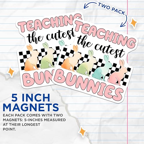 (2 Pack) Teaching The Cutest Bunnies Magnets - 5" On Longest Side - for Cars, Fridges, Toolboxes - Made in USA - MAG8147