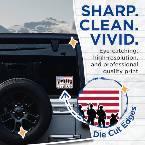 (2 Pack) US Veteran Stickers - Military Silhouette Decals - American Flag Art - 5" On Longest Side - Sticks to Smooth Flat Surfaces - Made in USA - BMCS6041