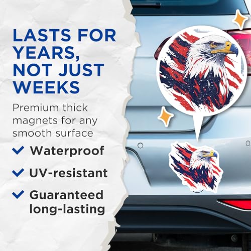 (2 Pack) American Bald Eagle Magnets - Patriotic Decor - Office Refrigerator Art - Bird of Prey Collection - 5" On Longest Side - for Cars, Fridges, Toolboxes - Made in USA - MAG6761